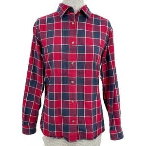 Cabelas Flannel Button Down Plaid Fall Winter Holiday Red Navy Blue Shirt Size M